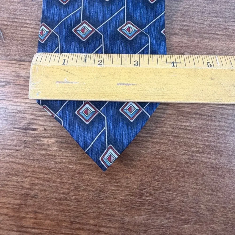 Vintage L'Atelier Slate Blue Geometric Diamond Silk Blend Necktie